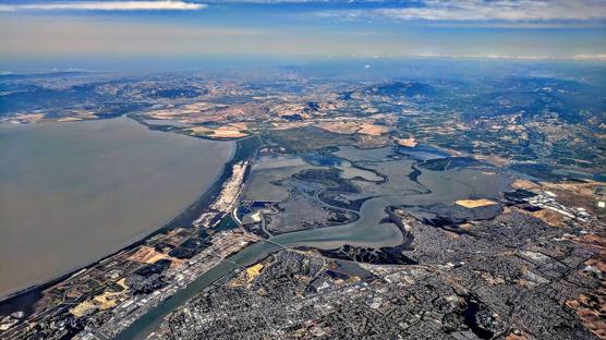 Aerial view over the Carquinez Strait and Mare Island